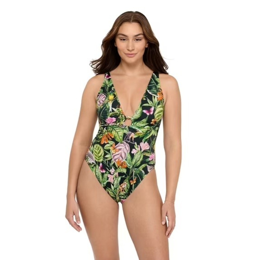 Sofia Vergara NEW Womens 1X Rainforest Print Ring Front Plunge OnePiece Swimsuit